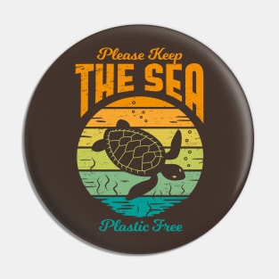 Please Keep the Sea Plastic Free - Retro Turtle Pin