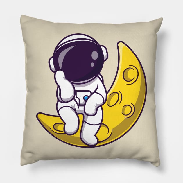 Astronaut Sitting On Moon Cartoon Pillow by Catalyst Labs