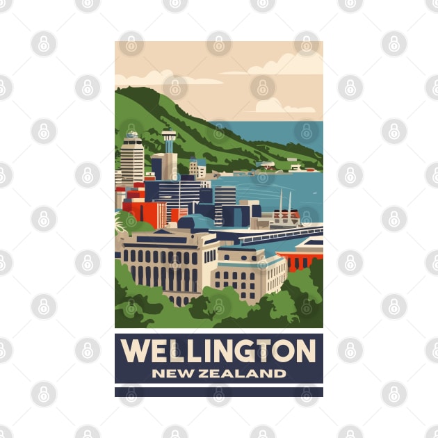 A Vintage Travel Art of Wellington - New Zealand by goodoldvintage