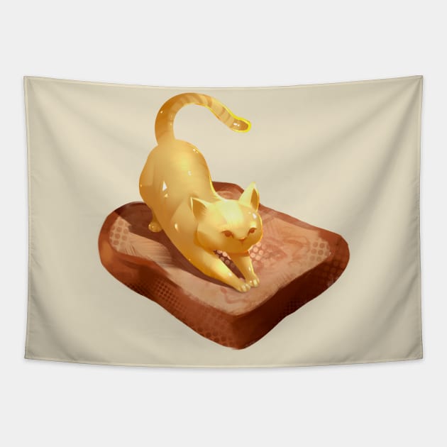 Butter Cat on Toast Tapestry by Claire Lin