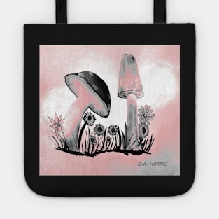 Two Happy Mushrooms in Pink Tote