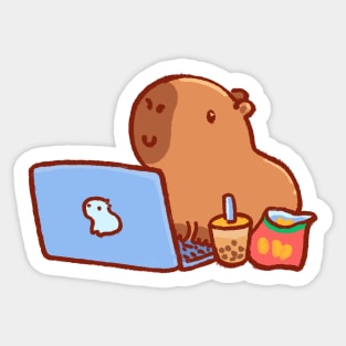 Capybara with a leaf, eat your greens! Sticker for Sale by manydoodles