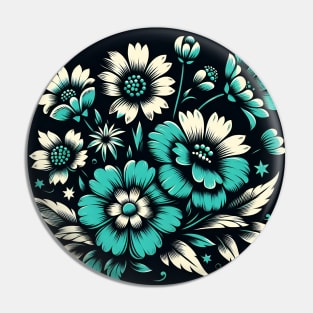 Turquoise Floral Illustration Pin