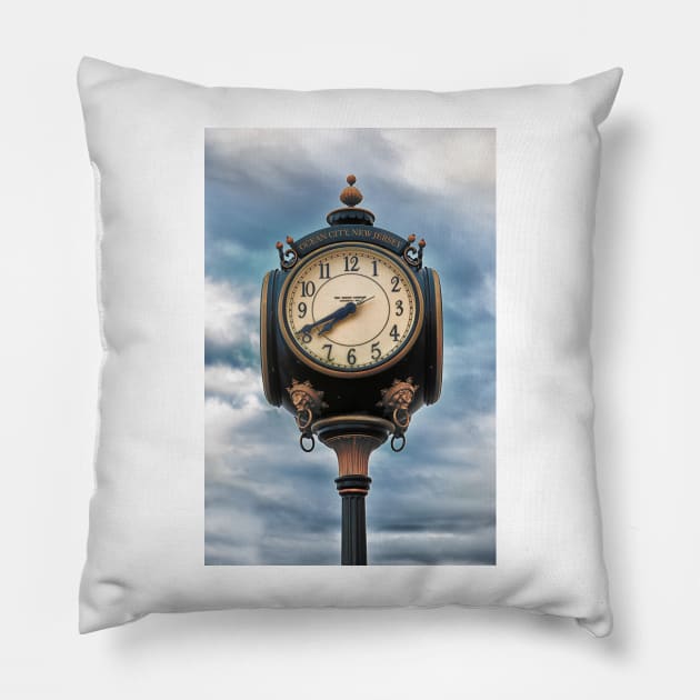 Ocean City NJ Boardwalk Clock Pillow by JimDeFazioPhotography