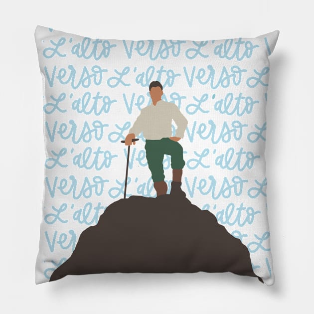 Pier Giorgio Frassati with Verso L&#39;Alto background Pillow by CarolineTherese