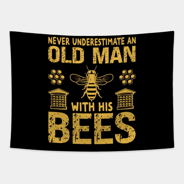 Bee Keeper An Old Man With His Bees Beekeeping Tapestry by Wakzs3Arts