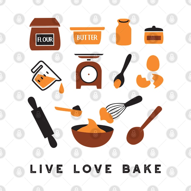 Cute Baking Utensil and Live Love Bake Quotes I by FlinArt