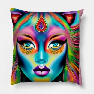 Catgirl DMTfied (27) - Trippy Psychedelic Art Pillow