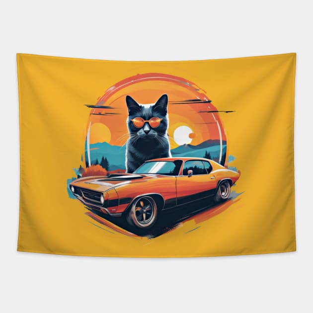 Feline Fashion: Cool Cat in Shades Tapestry by Orange-C