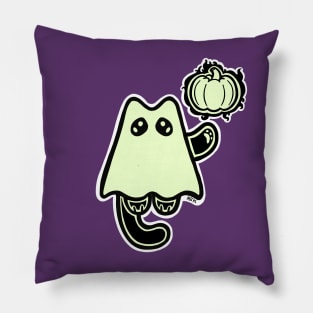 Little Ghost Cat with a Pumpkin Pillow