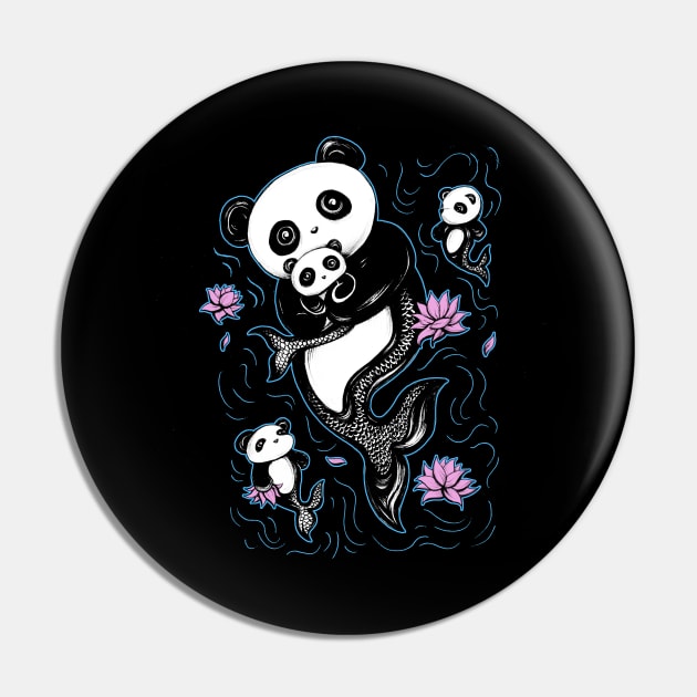 Panda Mermaid Bear with Lotus Flowers Pin by shaireproductions