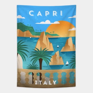 Capri, Italy. Retro travel minimalist poster Tapestry