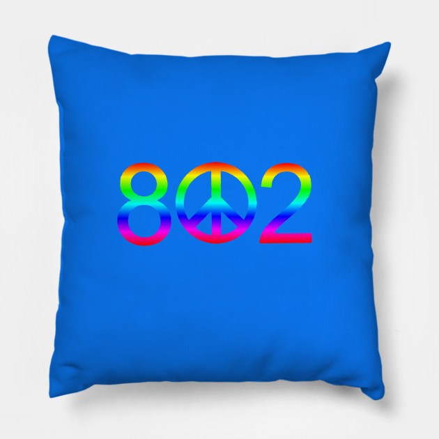 Vermont 802 Peace Rainbow Pillow by alittlebluesky