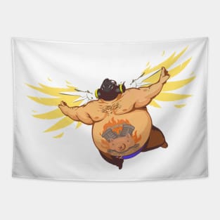 Roadhog Diving with Mercy Wings Tapestry