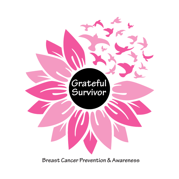 Breast cancer survivor flower & birds with white black type by Just Winging It Designs