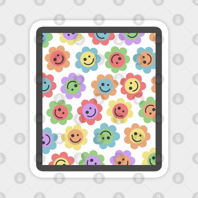 Rainbower Rainbow Flower Happy Faces Magnet by gray-cat