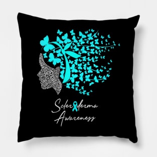 Scleroderma Awareness  Teal Butterflies Pillow