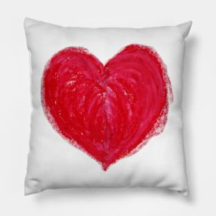 Red Heart Drawn With Oil Pastels On Paper Pillow