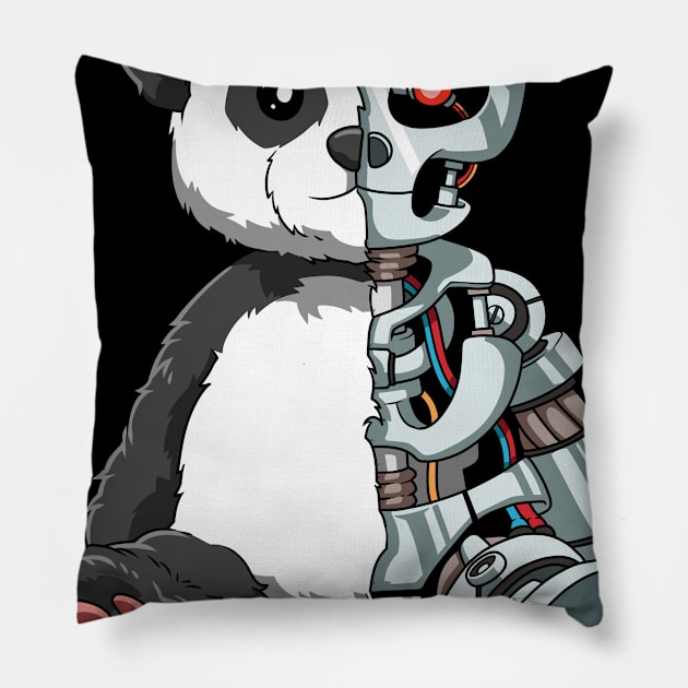 Cute Panda Bear Scary Robot Cybernetic Animal Lover Pillow by melostore