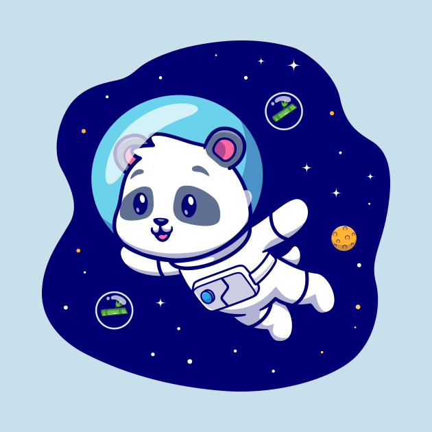 Cute Panda Astronaut Floating In Space Cartoon by Catalyst Labs