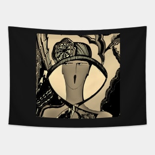 sepia art deco summer hat Tapestry