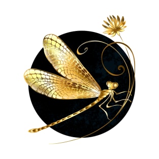 Golden dragonfly in black circle T-Shirt