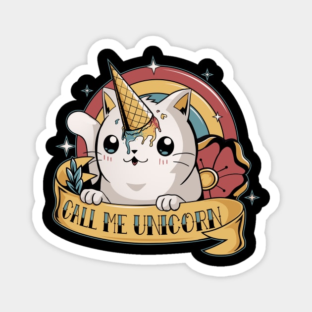 Cat Unicorn Rainbow - Cute Tattoo Magnet by Typhoonic