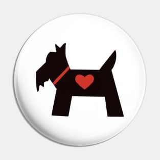 Black and red Scottie dog with heart Pin