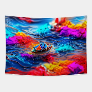 A Boat Floating on Ocean Art Tapestry
