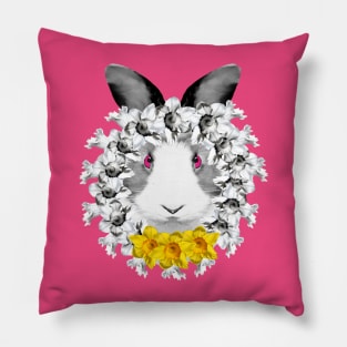 Spring Rabbit Yellow Daffodil Wreath Pillow