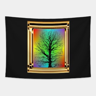 Golden frame with black tree Tapestry