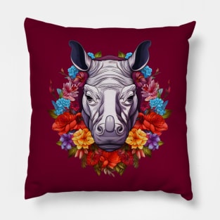 Honorable Javan Rhino and Floral Aesthetic Pillow