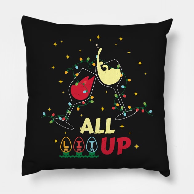 All Lit Up Red White Wine Christmas Holiday Pillow by GDLife