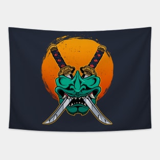 Samurai Mask with katanas Tapestry