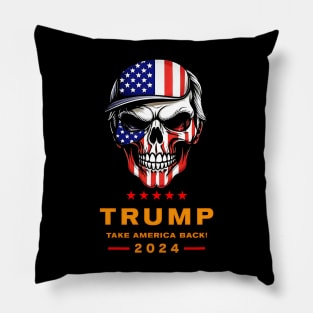 Donald Trump 2024 Skull American Flag Patriotic Pillow