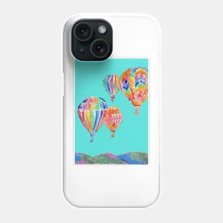 Hot Air Balloon Watercolor Painting on Aqua Turquoise Balloons Phone Case