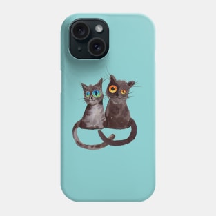 Two dark gray cats watercolor Phone Case