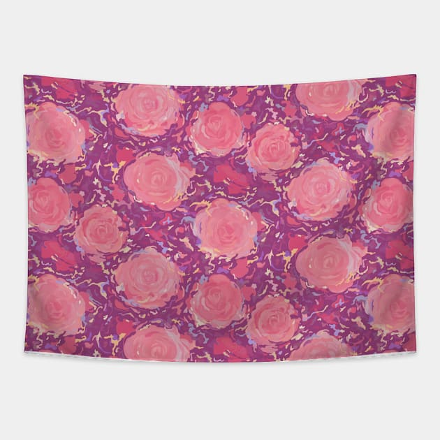 Roses in pearly purple light Tapestry by runcatrun