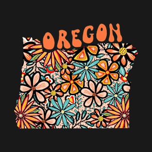 Oregon State Design | Artist Designed Illustration Featuring Oregon State Filled With Retro Flowers with Retro Hand-Lettering T-Shirt