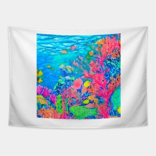 Coral Reef watercolor painting Tapestry