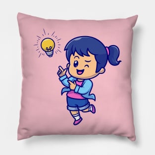 Cute Girl Get Idea Cartoon Pillow