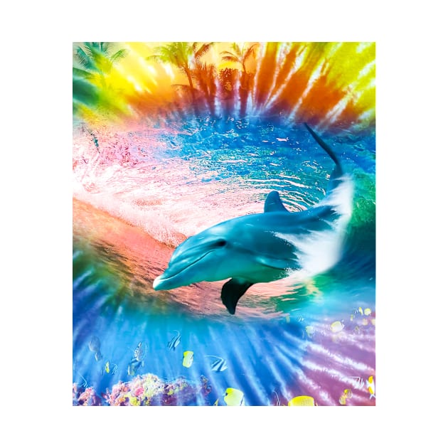Dolphin Swimming Riding Surfing Wave Tie Tye Dye by Random Galaxy