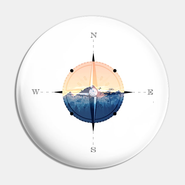The Mountains Are My Guide Compass Pin by chrissyloo