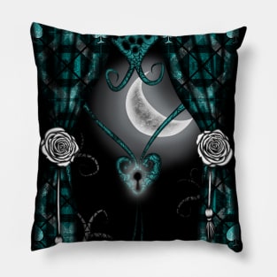 Magic Window with Blue Curtain and Moon Pillow