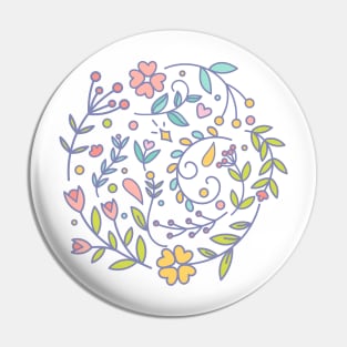 Pretty Pastel Swirl Of Flowers Doodle Design Pin