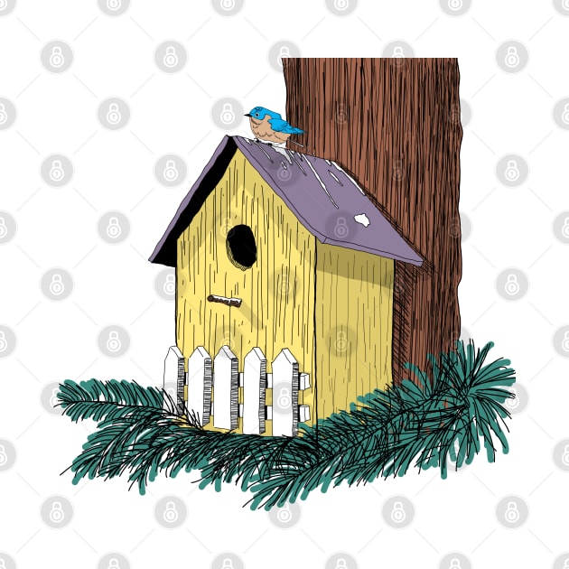 Funny Bluebird on Birdhouse by H. R. Sinclair