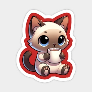 Siamese Cat Drinking Coffee Magnet