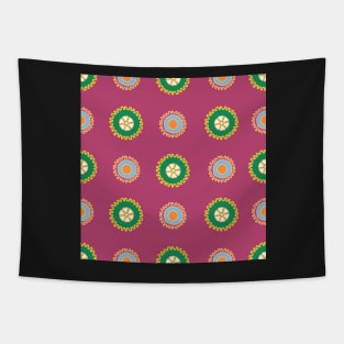 Colorful cogs gears pattern on purple background Tapestry