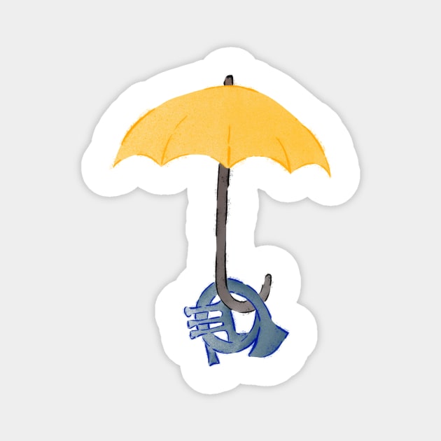 Yellow umbrella and blue horn Magnet by Uwaki