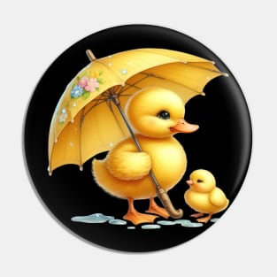 Cute Yellow Duck in the Rain Pin